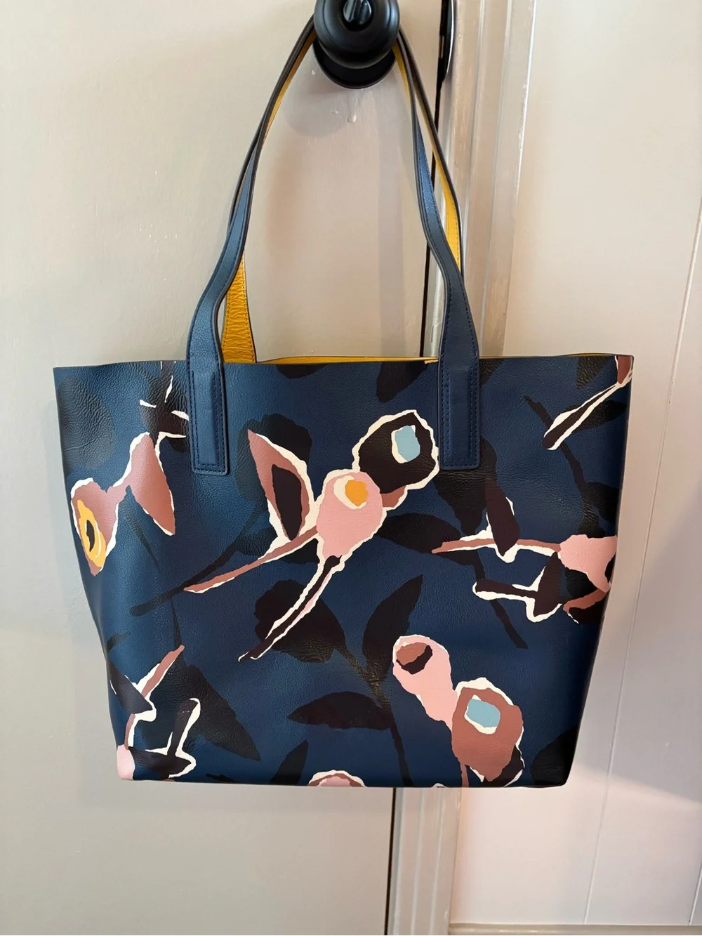 kate spade navy floral print tote with pink accents reversible!